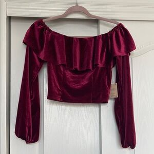Forever 21 Red berry Cropped Ruffled Blouse